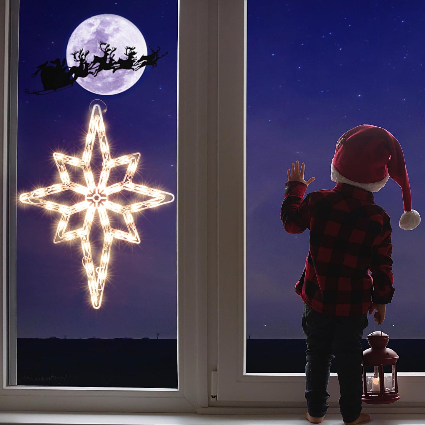 LAMPHOME 19Inch Bethlehem Star Light,Christmas Polaris Decoration Lights,Christmas Window Silhouette Lights,Double Side Sign Lamp Decoration for Holiday Indoor Wall Door Glass Decorations