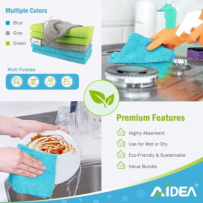 AIDEA Microfiber Cleaning Cloth-12PK, Soft Microfiber Towels
