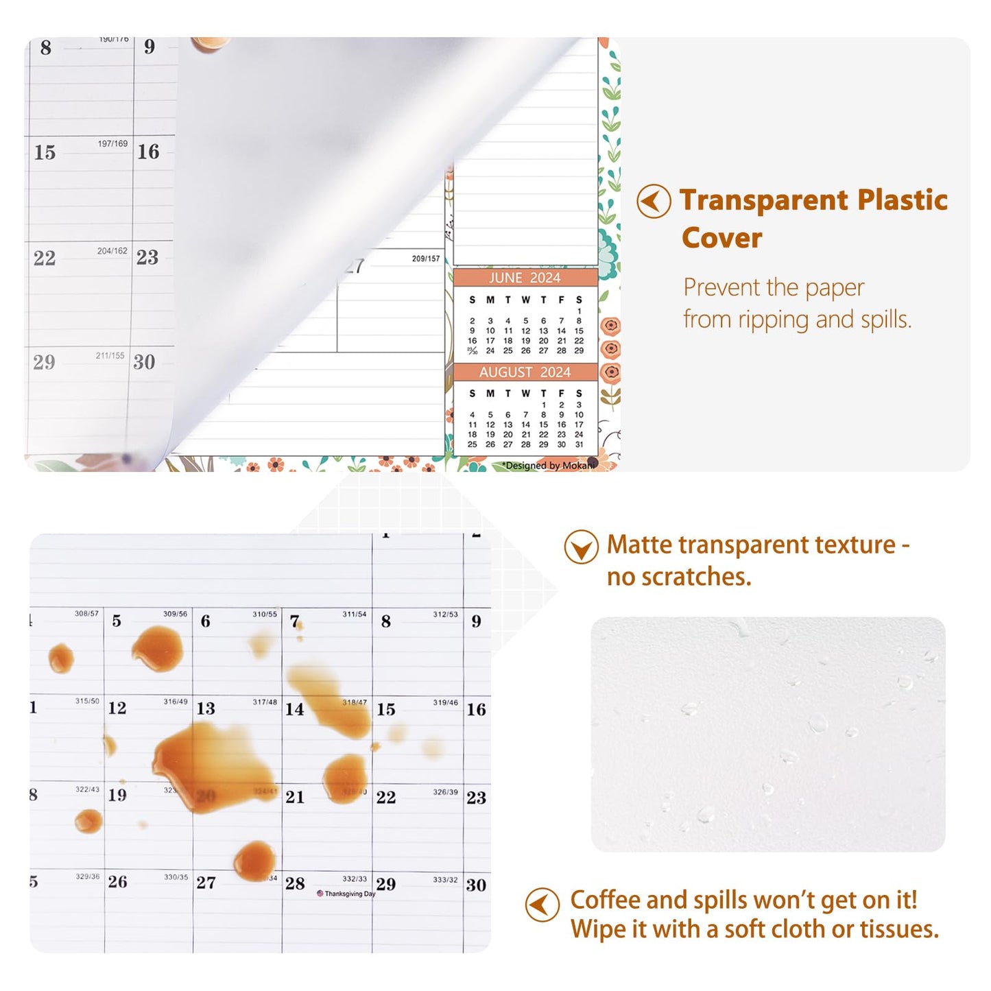 MOKANI Desk Calendar 2025-2026, Large Monthly Wall Calendar from Jul.2025 to Dec.2026 with Plastic Cover: 17"x12", 18 Months Academic Year Desk Pad with Planner Stickers