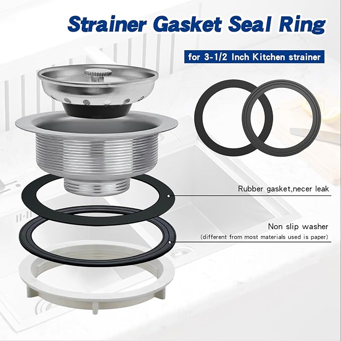 RQYEKDO 2PC Kitchen Sink Strainer Gasket Seal Rings, Fits Standard 3-1/2 inch
