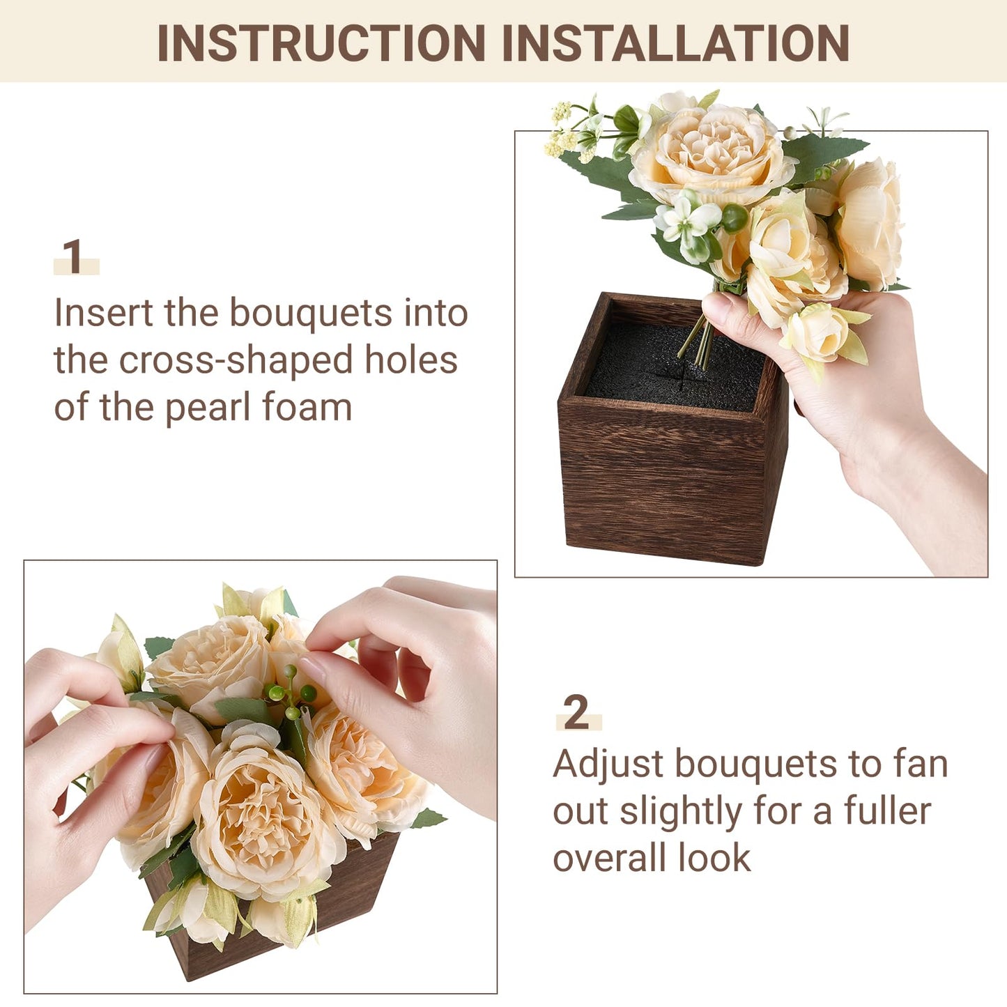 Dahey Small Flower Centerpieces for Tables Set of 3 Artificial Flowers with Wooden Vase Farmhouse Table Decor for Dinning Living Room Kitchen Wedding Party Office Home Decoration