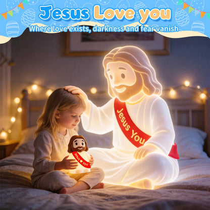 GZJQW Jesus Night Light, Jesus Love You Night Light for Kids, 3-Speed Adjustable Silicone Touch Control Nightlight, Table Lamp for Bedroom, Desktop, Jesus Decor, Easter Decorations, Baptism Presents