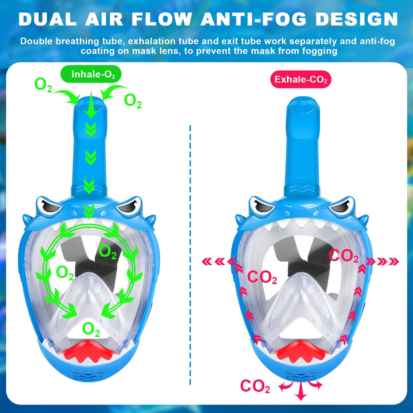 Zipoute Snorkel Full Face Snorkel Mask for Kids & Adults, 180 Panoramic View, Safe Anti-Leak & Anti-Fog, Foldable Dry Top Snorkeling Gear