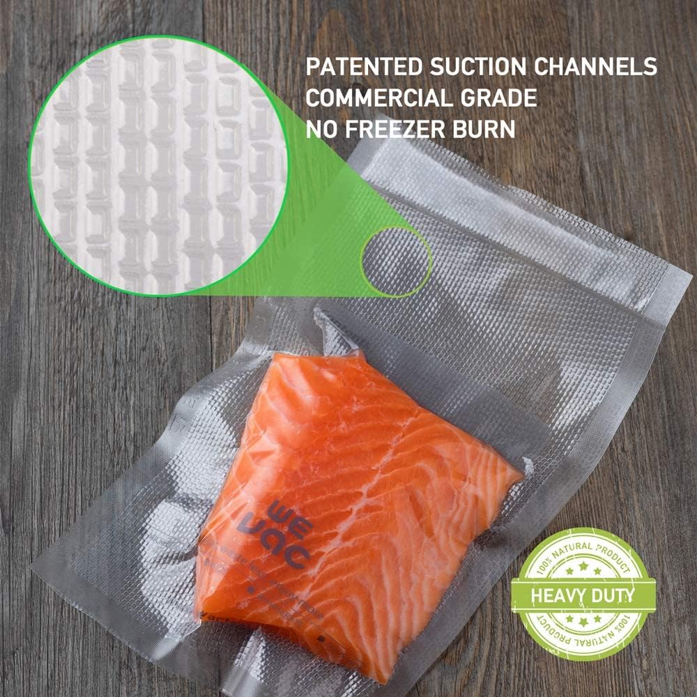 Wevac 6''x10'' & 8''x12'' 300 Count Food Vacuum Sealer Bags Keeper, PreCut Quart, Ideal for Food Saver, BPA Free, Commercial Grade, Great for storage, meal prep and Sous Vide