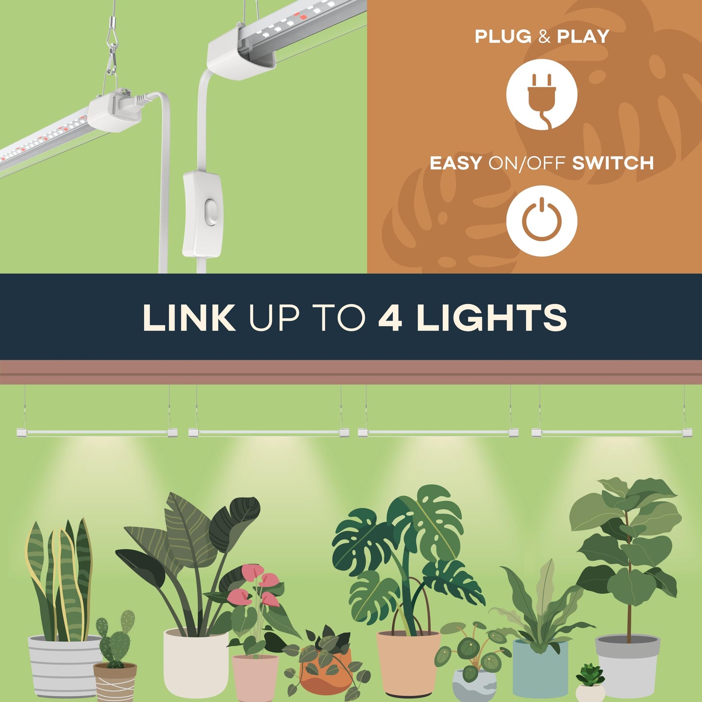 APICDOM LED Grow Light 4FT Full Spectrum Compact Linkable Lighting Fixture for Indoor Greenhouse Year Round Plant Seedlings, Essential Grow Slim Hanging Suspended Strip