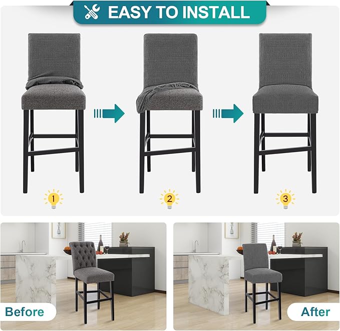 Turquoize 100% Waterproof Bar Stool Cover Stretch Washable Barstool Seat Covers