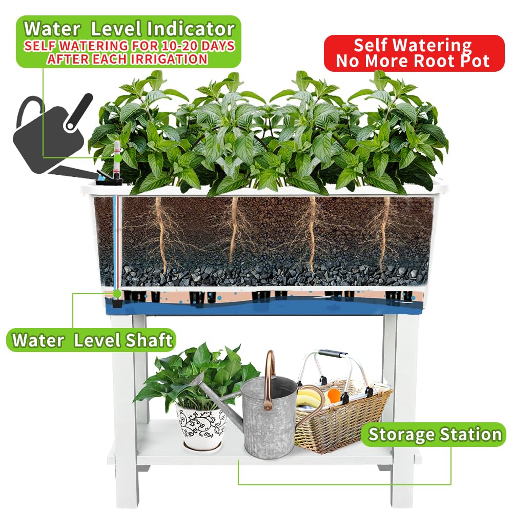 Megawodar 3 Pcs Self Watering Elevated Raised Garden Bed, Large Outdoor Plastic Planter Box Big Flower Plant Pot for Planting Flowers Vegetables and Herbs (3, White)