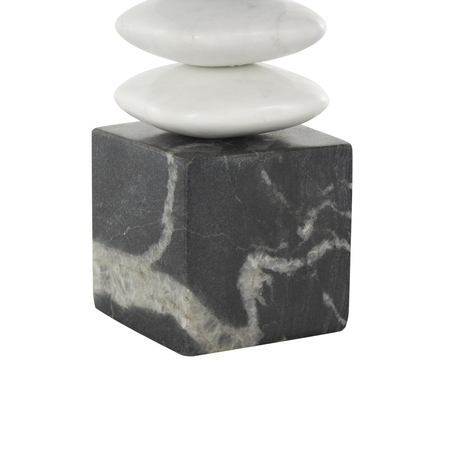 Deco 79 Marble Abstract Decorative Sculpture Stacked Stone Home Decor Statue with Black Block Base, Accent Figurine 3" x 4" x 12", White