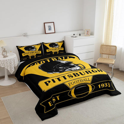 Feelyou Football Comforter Set,Pittsburgh Bedding Set Full Size,American Football City Comforter,Football Fans Gifts Bed Set
