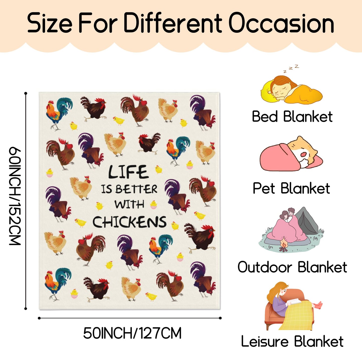 Chicken Blanket Rooster Flannel Throw Blanket 60"x50" Blanket for Adult and Kids Decorative Blankets Funny Soft Cozy Blanket