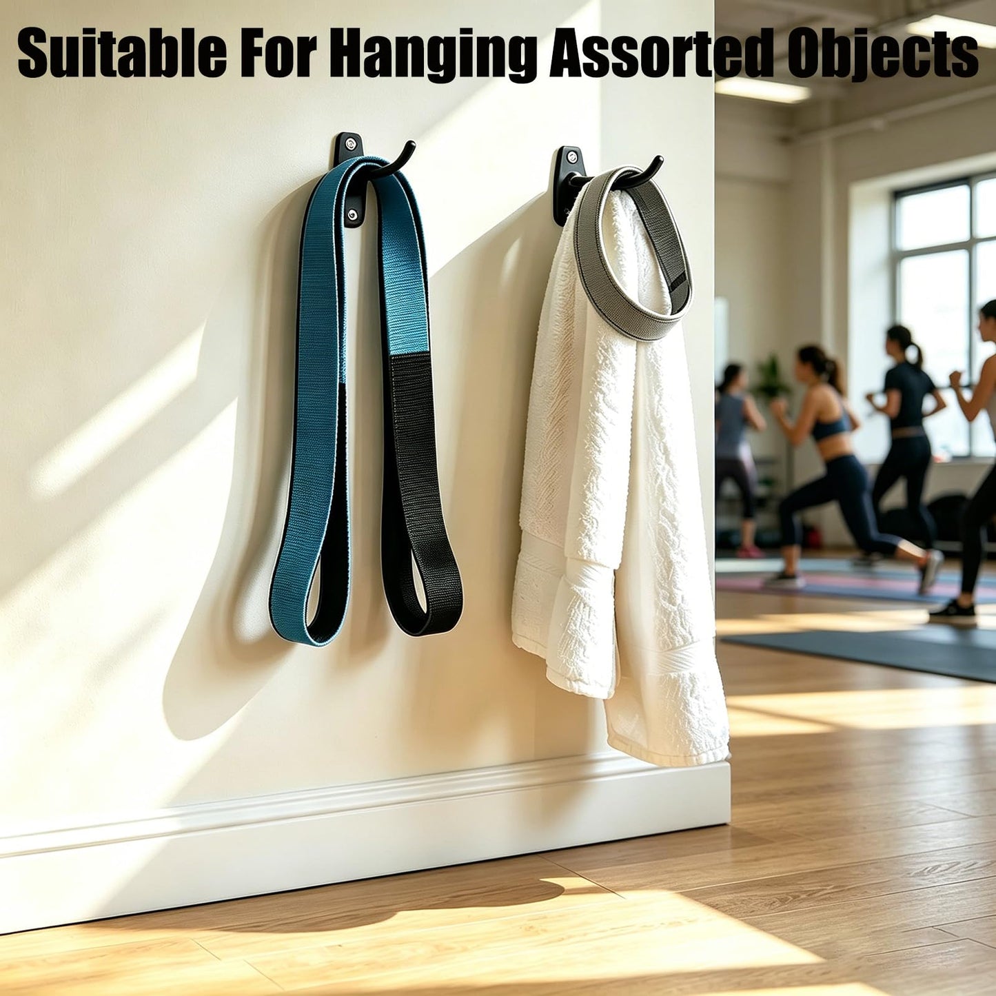 Yoga Mat Wall Mount Hanger ,Metal Yoga Mats Storage Rack, Home Gym Storage with 8 Clips, No-Roll Flat Storage for Folded/Rolled Mats, Foam Rollers, Towels, Resistance Bands, Black Wall Organizer for Gym, Yoga Studio, Bedroom