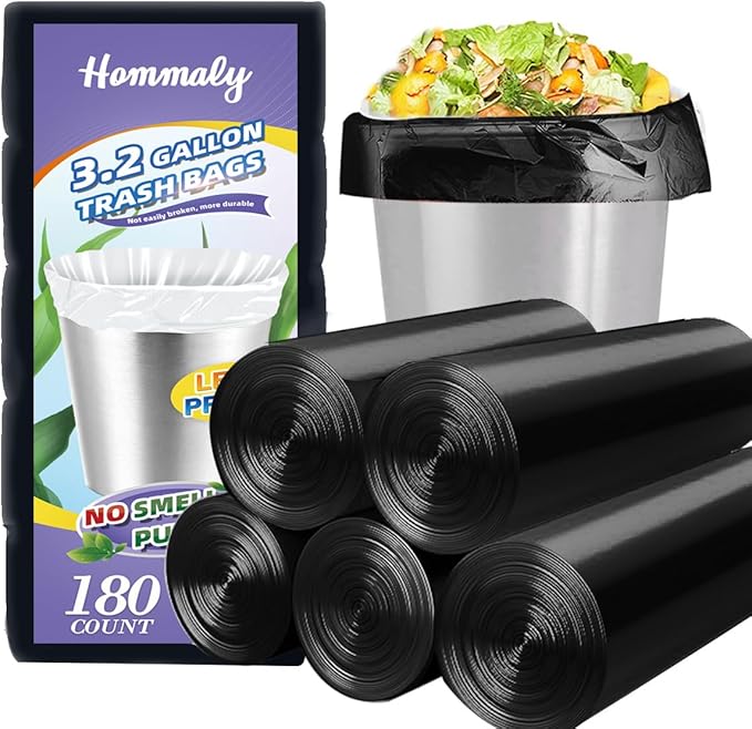 Hommaly 3 Gallon Small Black Trash Bags, Leakproof and Strong, and More