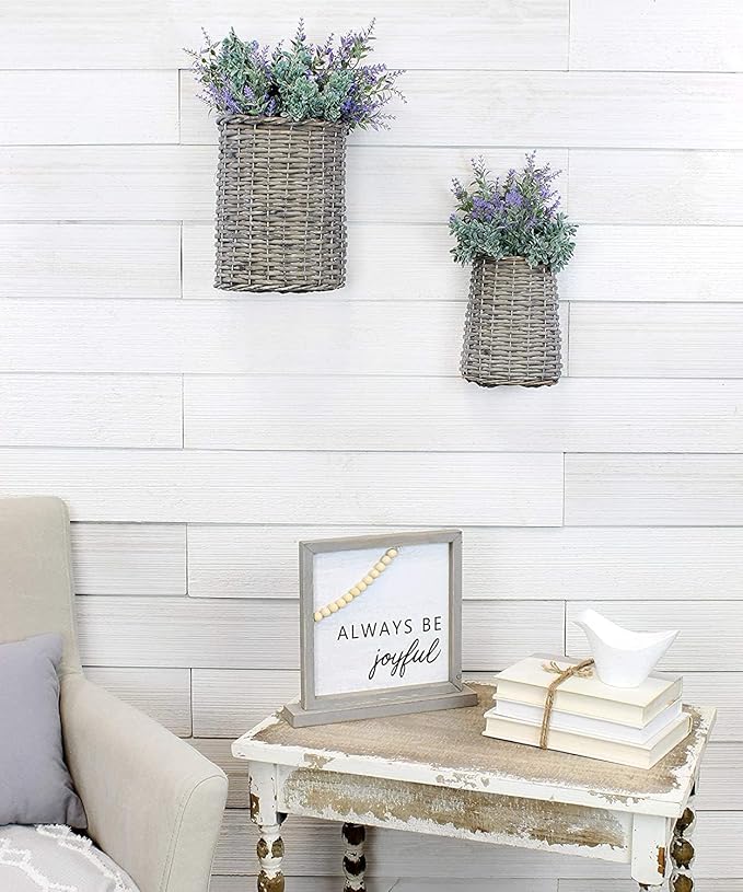 AuldHome Design Wall Hanging Baskets; Woven Wicker Rustic Farmhouse Gray Washed