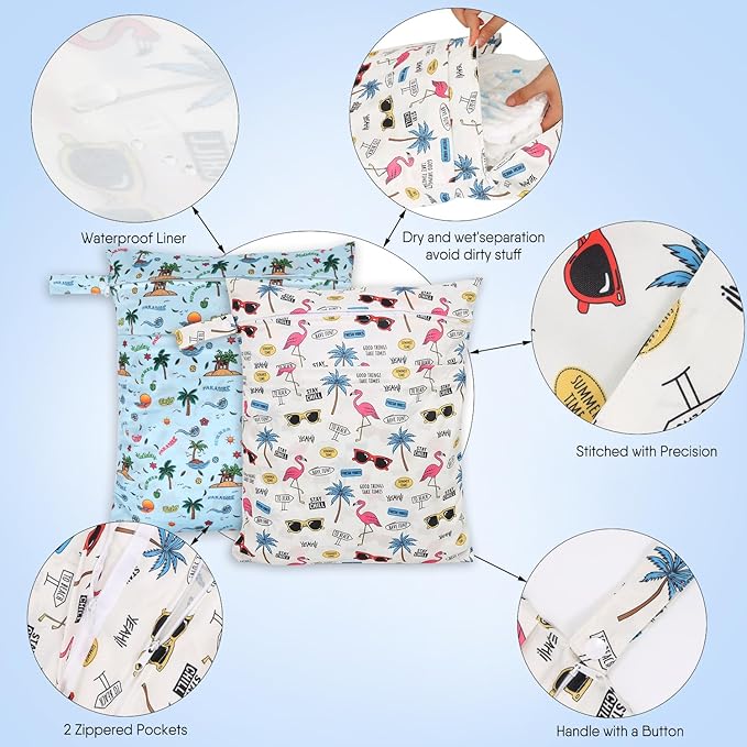 2pcs Travel Waterproof Laundry Bag, Cloth Diaper Wet Dry Bags