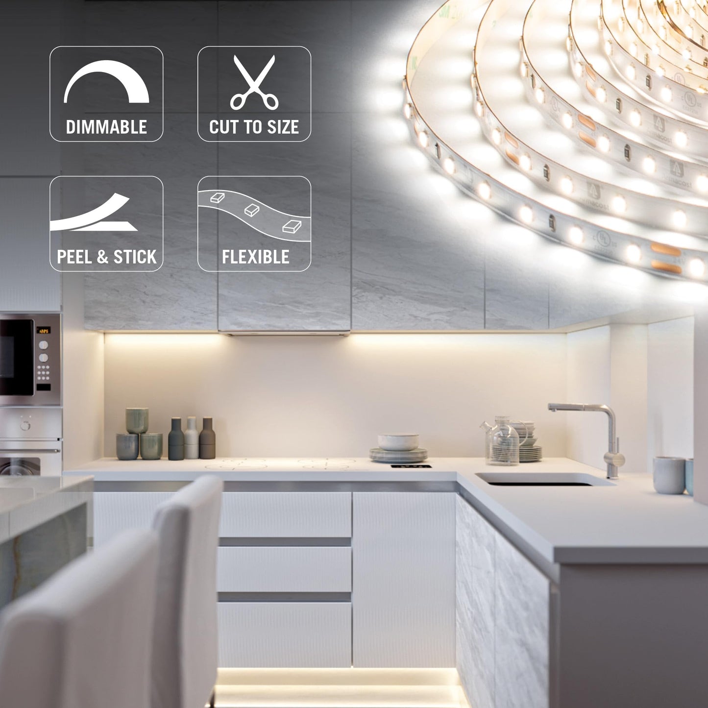 Armacost Lighting RibbonFlex Pro 24V White LED Strip Lights 60 LED/m, 6500K, 32.8 ft 185251