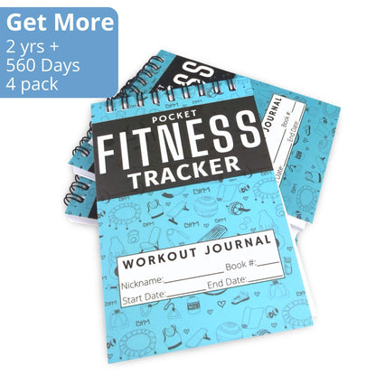 Field Equipt Gym Workout Journal & Fitness Tracker 4 Pack, Handheld Workout Log Book for Women & Men - Ideal for Weightlifting, Cardio, Athletes & Coaches On the Go (Blue)