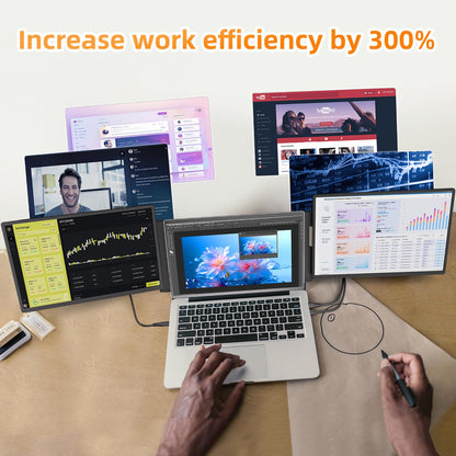 Laptop Screen Extender - Ultra-Thin 1.3lbs 14" FHD IPS Dual Portable Monitor Extension for Laptop, Attachment Plug & Play for 13-17" Laptops, Second Extra Travel Display for Windows/Mac/Android