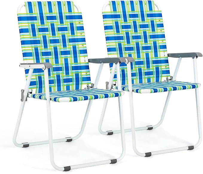 VINGLI Patio Lawn Webbed Folding Chairs 1 Piece, Outdoor Beach Chair Portable Dining Chair for Outdoor Yard, Garden (Blue, Classic)