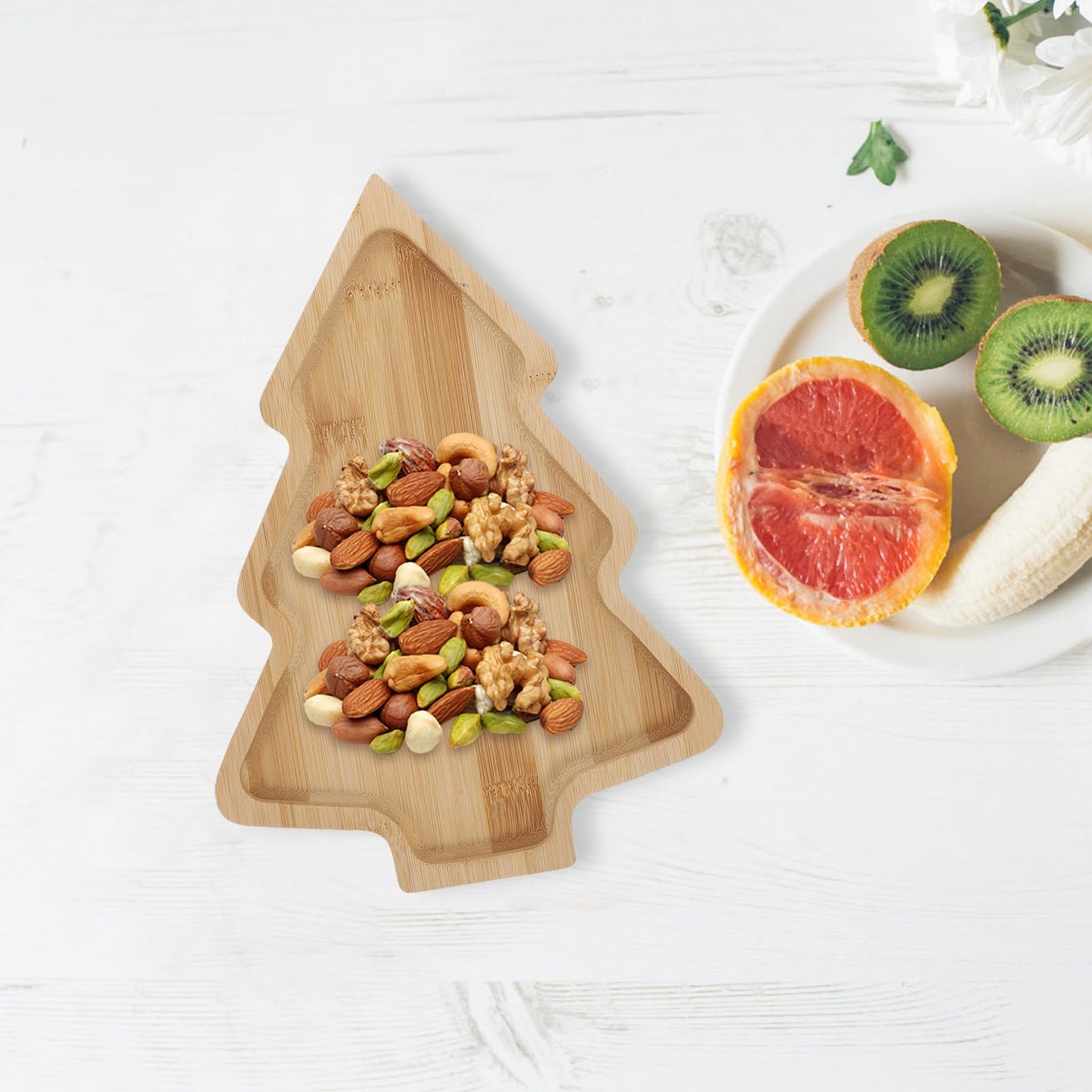 Ipetboom Christmas Tree Shaped Serving Tray - Bamboo Dining Cartoon Salad Plate Holiday Serveware for Sushi Appetizers Salads Snacks Decorative Dinner Platter for Parties Weddings and Outdoor Events