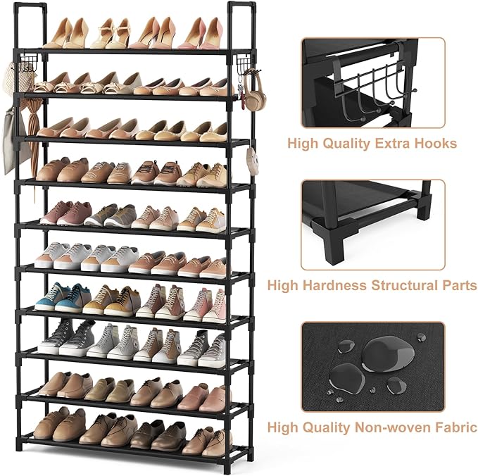 VTRIN 10 Tier Shoe Rack Tall Large Capacity 50 Pair Wide Shoe Organizer