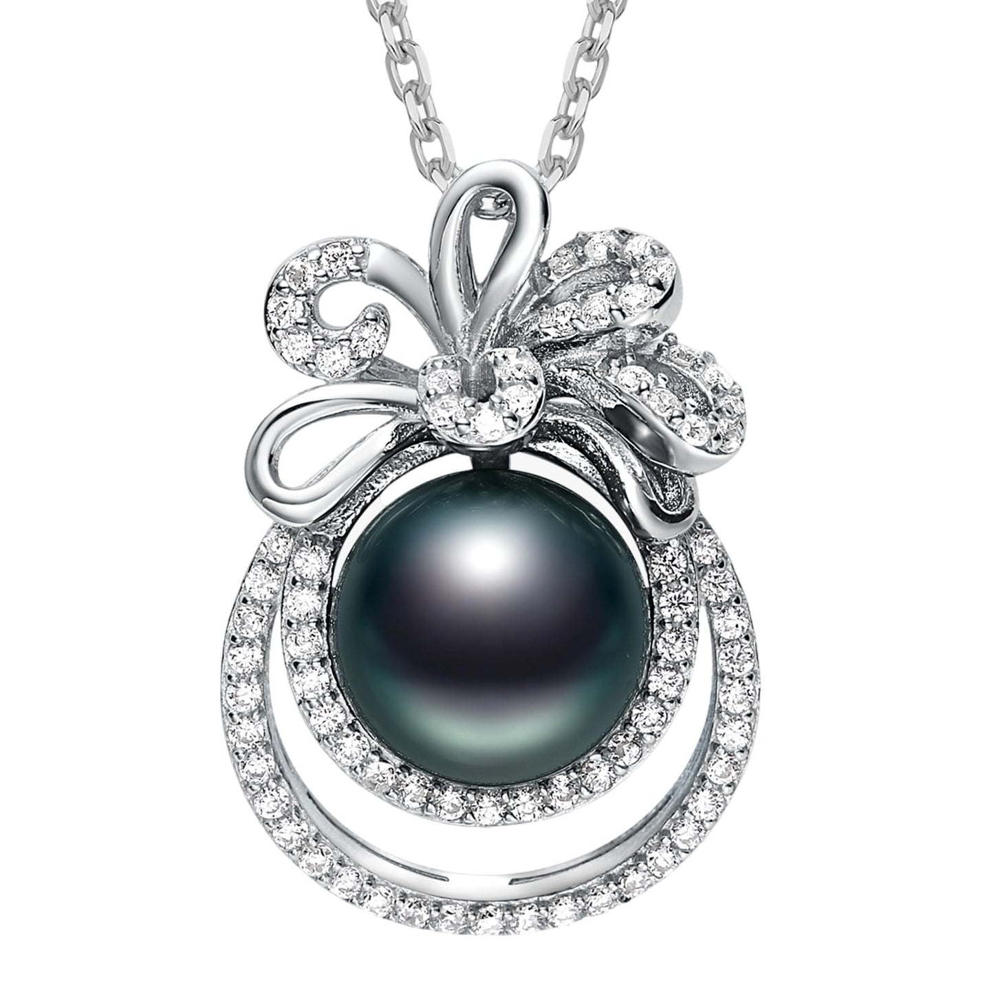 Orapearl Tahitian Black Pearl Necklace Pendant 9-10mm Genuine AAAA Quality Handpicked Nature Black Pearls Gift for Wife Mom Girlfriend Her Wedding Birthday Anniversary 925 Sterling Silver chain