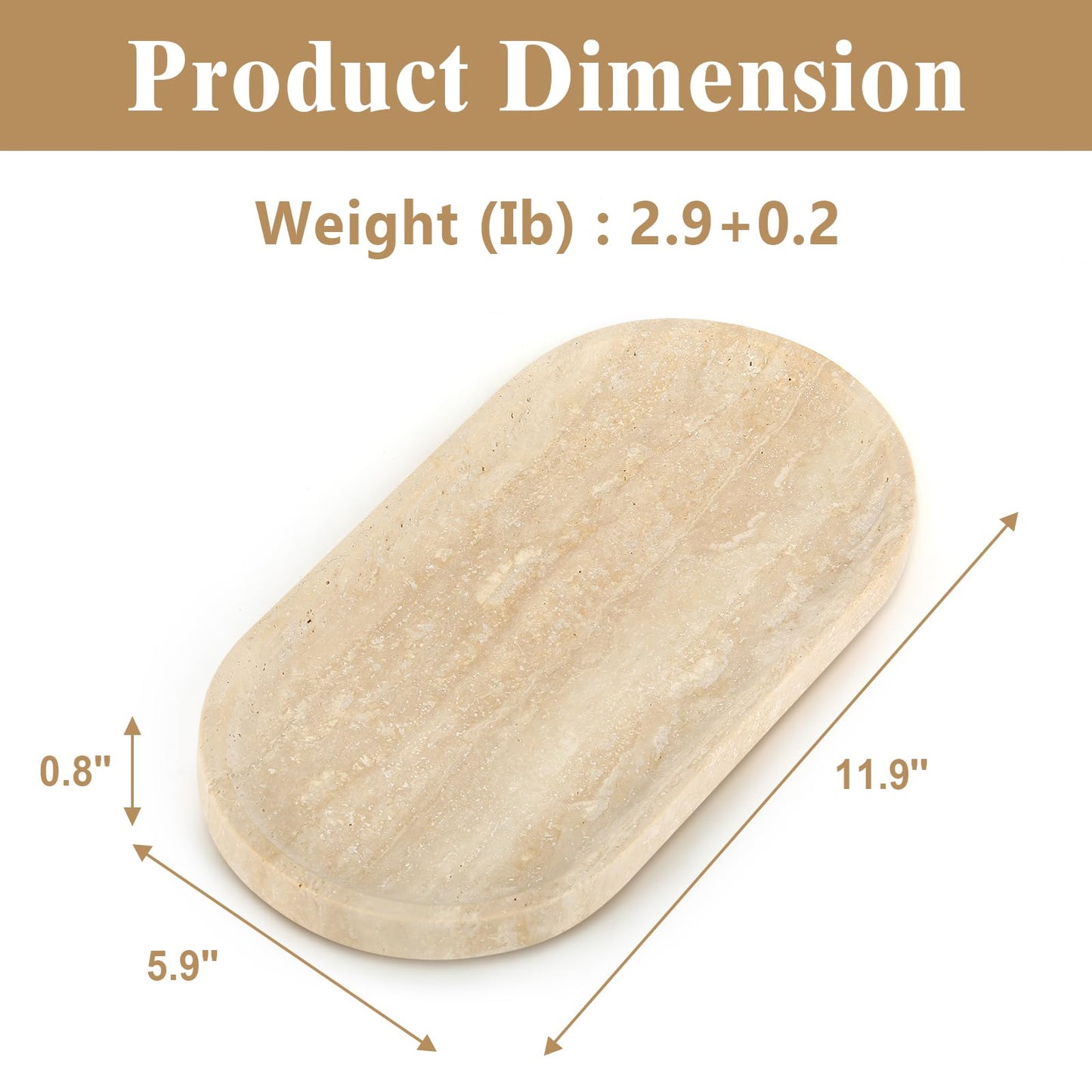 Moujings Natural Travertine Vanity Tray - Decorative Stone Marble Tray for Bathroom Countertop, Elegant Organizer for Home Decor, Jewelry, Candle, Makeup, Kitchen and Dresser Decor