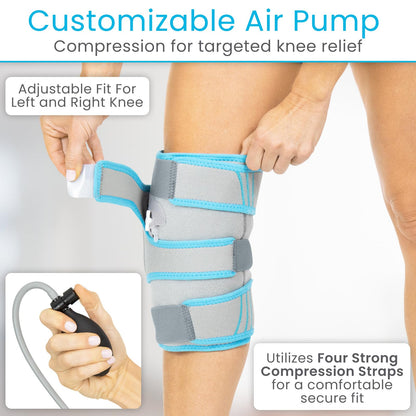 Vive Compression Knee Ice Wrap - Reusable Brace with Air Pump - Hot/Cold Therapy for Men, Women, Pain Relief, Swelling and Recovery Support - Adjustable and Inflatable Pack for Sports Injury Sprains