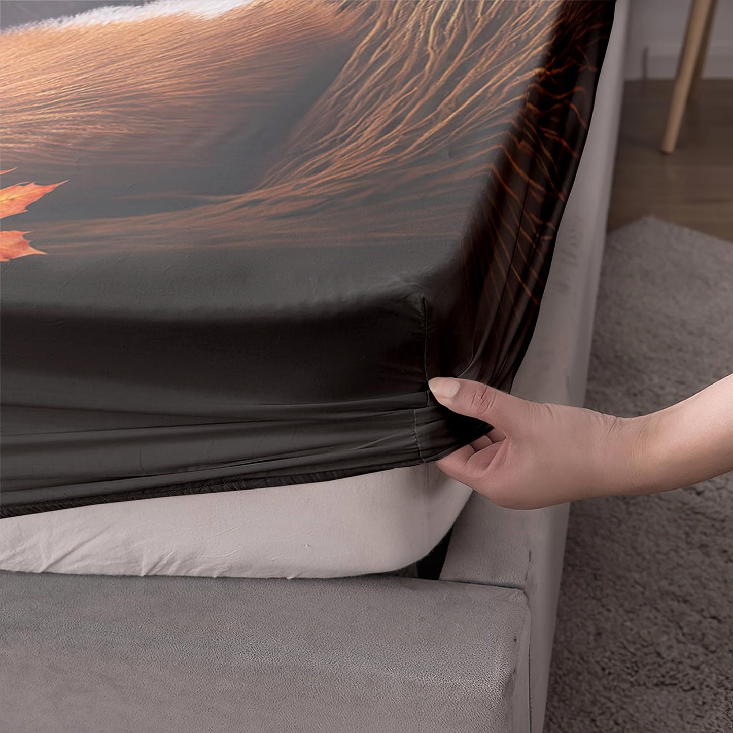 AILONEN Fox Fitted Sheet Set Twin Size, Autumn Maple Leaves Orange Animal Bed Sheet Set,Cartoon Fox Sheets Set for Kids Boys Girls,3 Pieces, 1 Fitted Sheet and 2 Pillowcases