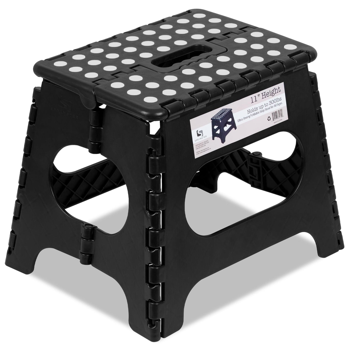 Spranster Super Strong Folding Step Stool - 11" - Sturdy Enough to Hold 300 Lb - Lightweight Foldable Step Stool for Adults and Kids - Opens with one Flip - Great for Kitchen, Bathroom and Bedroom