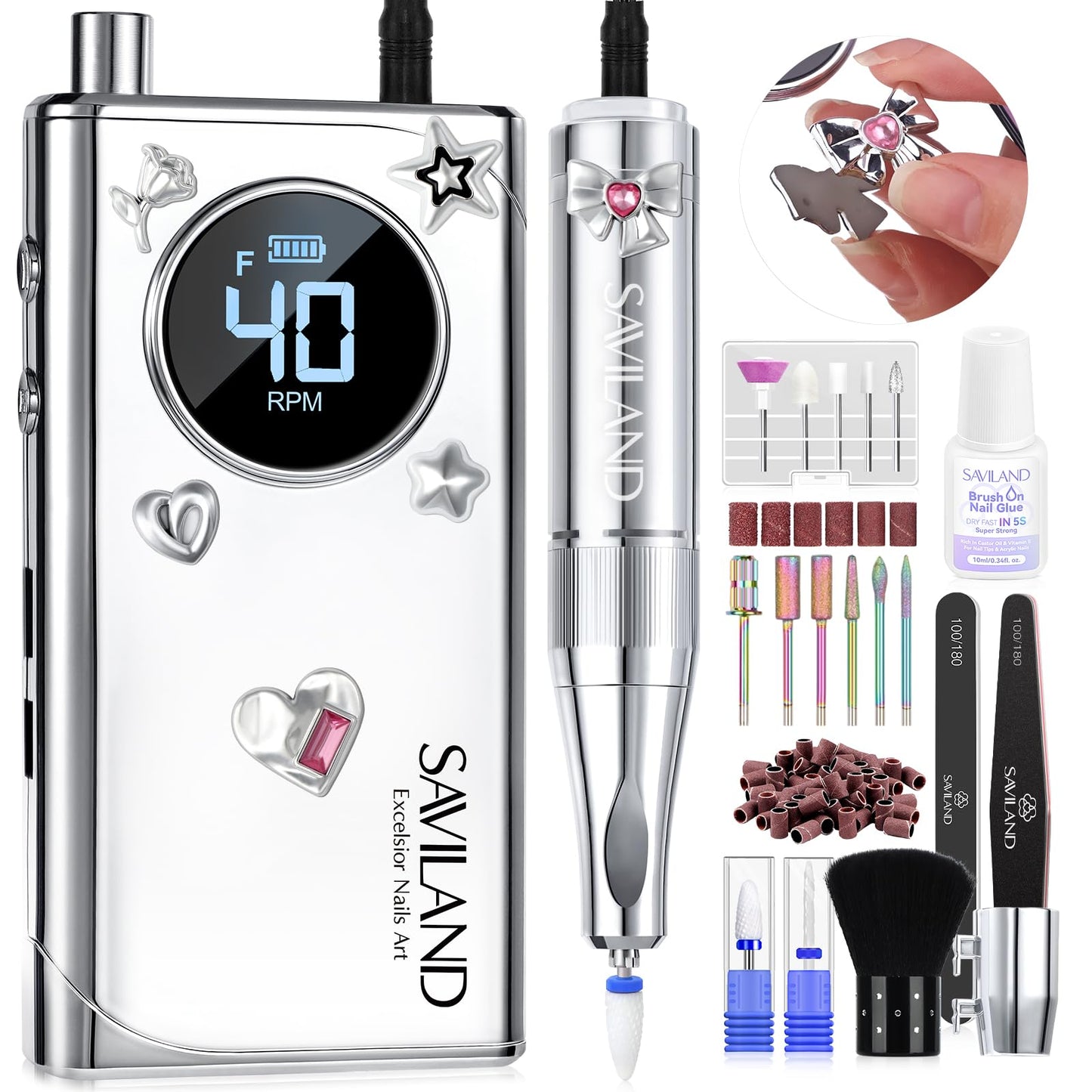 SAVILAND Electric Nail Drill Professional: 40000RPM Upgrad Nail Drill Kit 2025 Beautiful Gradient Sunset Color Scheme Nail D rill Machine Portable Nail File & Buffers Salon Use Manicure Pedicure