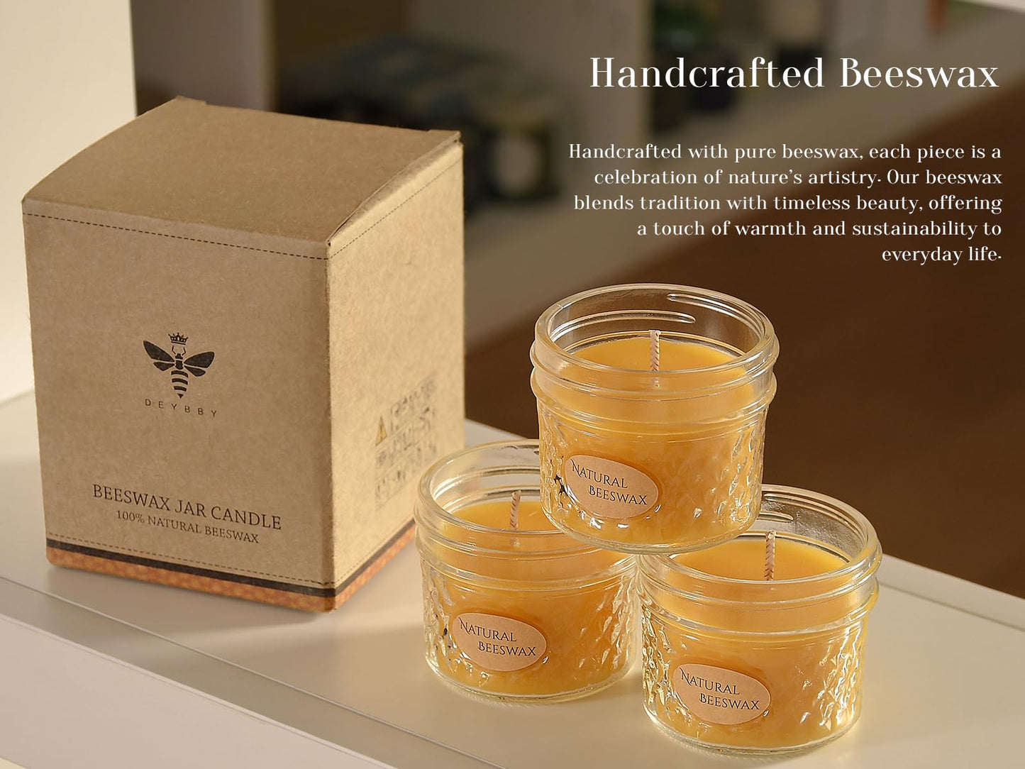 DEYBBY 3 Pack Beeswax Jar Candles Set - Beeswax Candles Gift,18 Hrs Burn - Handpour Bees Wax Candle for Dinner Home Party Spa