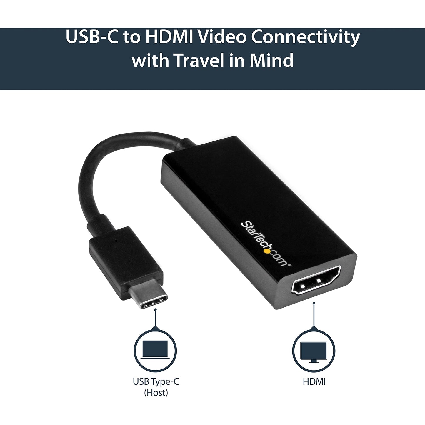 StarTech.com CDP2HD USB-C to HDMI Video Adapter Converter - 4K 30Hz - Thunderbolt 3 Compatible - USB 3.1 Type-C to HDMI Monitor Travel Dongle Black,9mmx23mmx147mm