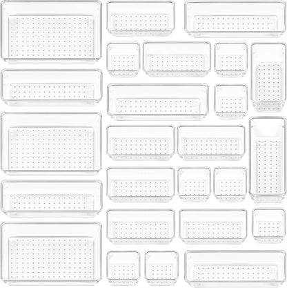 Vtopmart 25 Pack Drawer Organiser, 4-Size Makeup Organizer Trays for Vanity, Bathroom, Desk, Office, Bedroom