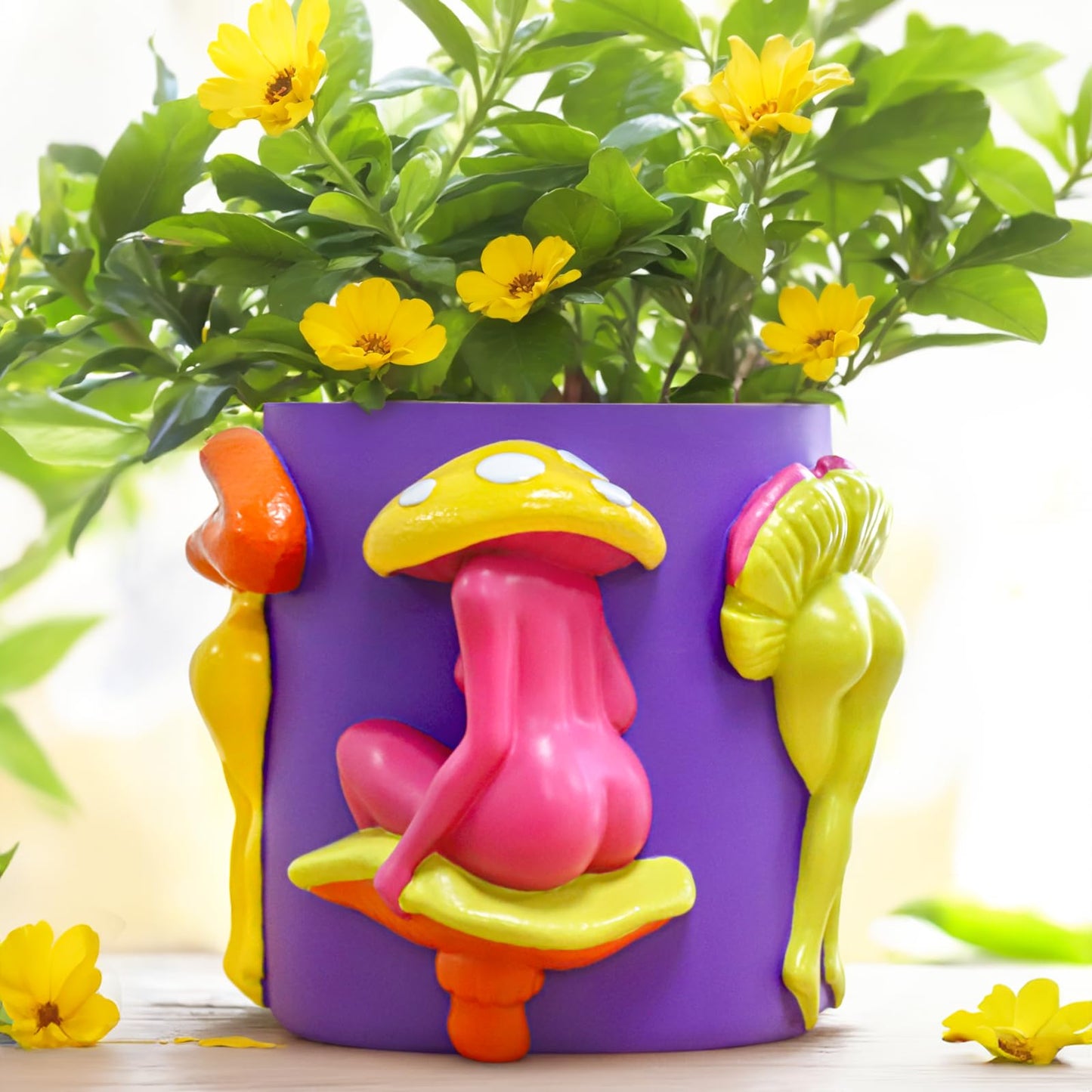 GUGUGO Mushroom Female Body Planters, Quirky Unique Cute Plant Pots and Funny Boho Eclectic Home Decor, Mushroom Butt Flower Pots, Indoor Succulent Planter, Modern Aesthetic for Decorating, Purple