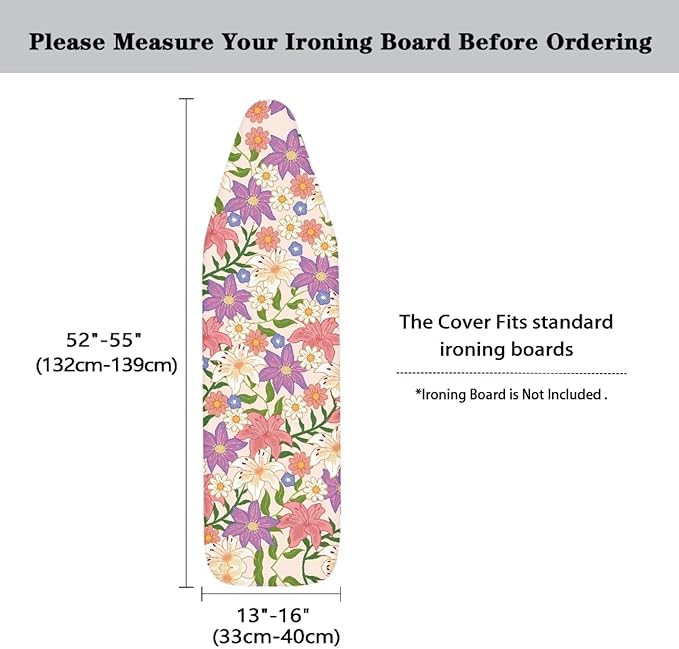 Colorful Flowers Ironing Board Cover and Pad 15 x 54 Heavy Duty Iron Board