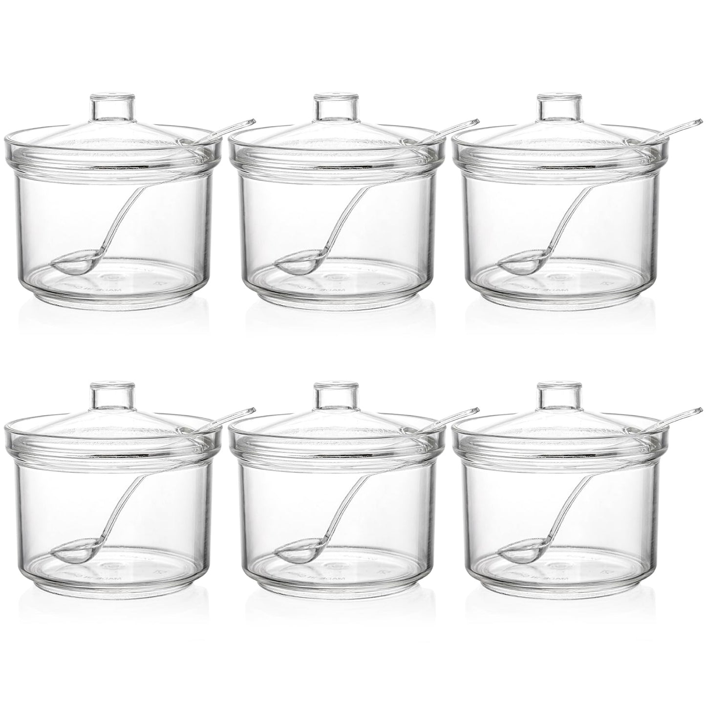 ZEAYEA Set of 6 Clear Acrylic Sugar Bowl, 14 oz Seasoning Box Condiment Pots with Spoon and Lid, Sugar Spice Salt Canister for Home Kitchen, Coffee Bar, Restaurant
