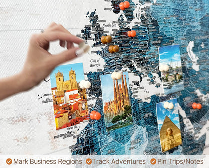 GIFTTWART Canvas Wall Art Office Artwork Large Modern Abstract Map of the World Push Pin Board Travel Map Blue Pictures for Living Room Bedroom Dining Room Motivational Home Decor