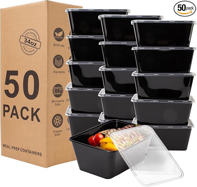 Meal Prep Containers 50Pack - 34oz Food Storage Containers