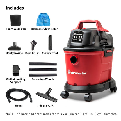 Vacmaster 3.2-Gallon* 2.5 Peak HP Wet/Dry Vacuum – VHB305M 1101