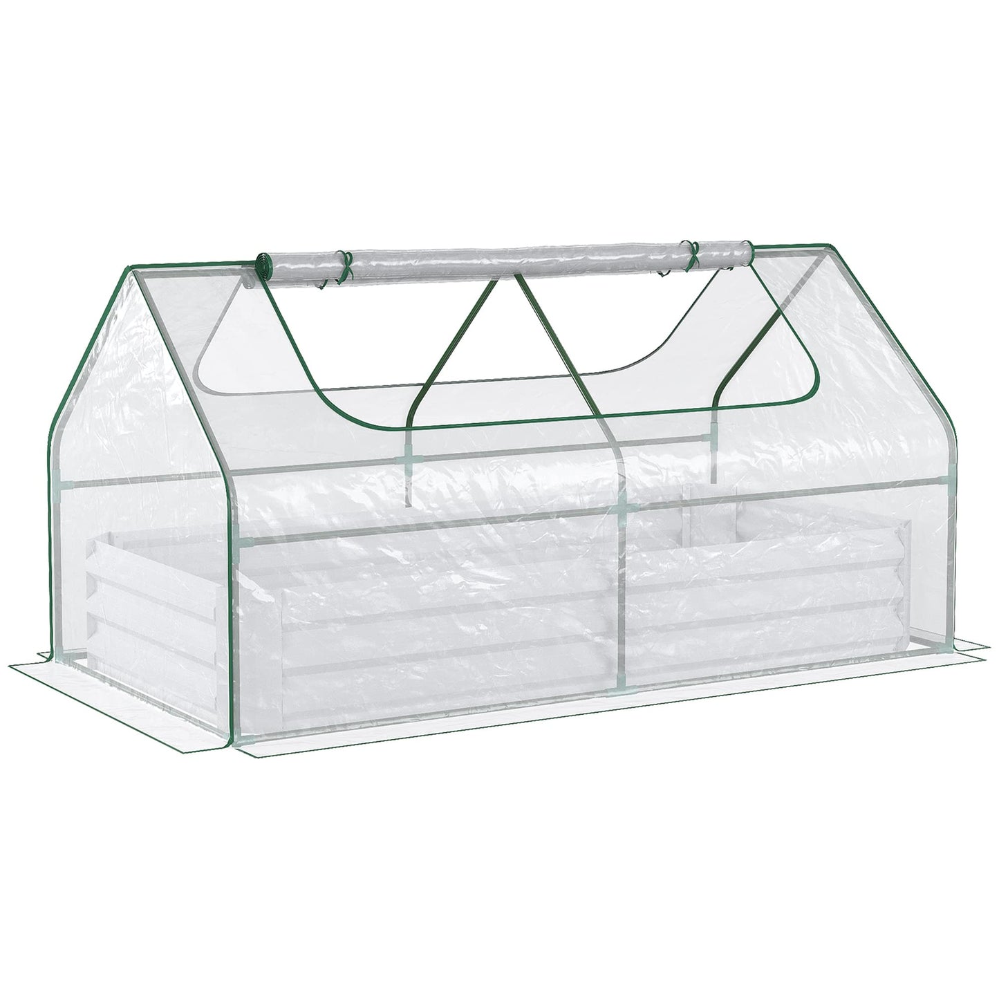 6' x 3' Galvanized Raised Garden Bed with PVC Greenhouse Cover, Outdoor Metal Planter Box with 2 Roll Up Windows for Growing Flowers, Fruits, Vegetables and Herbs, Light Gray