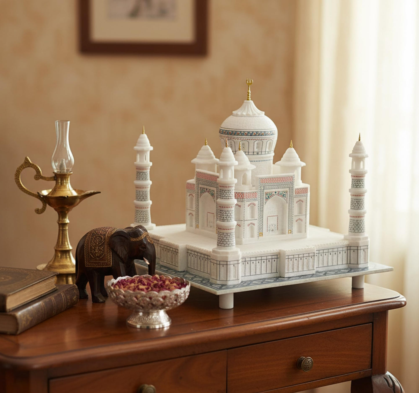 Taj Mahal Tajmahal Marble Replica Model India Agra Souvenir Collection (9 Inch x 9 Inch)