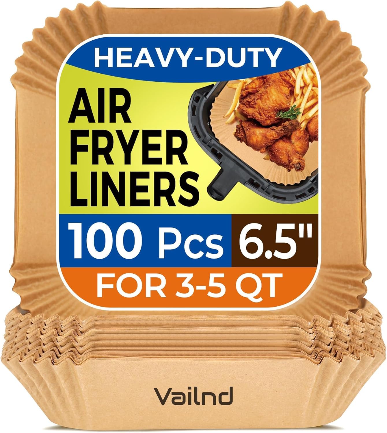Air Fryer Paper Liners, 125Pcs Parchment Paper, Air Fryer Liners Disposable for Microwave, Non-Stick Air Fryer Liner Square Free of Bleach (8IN)