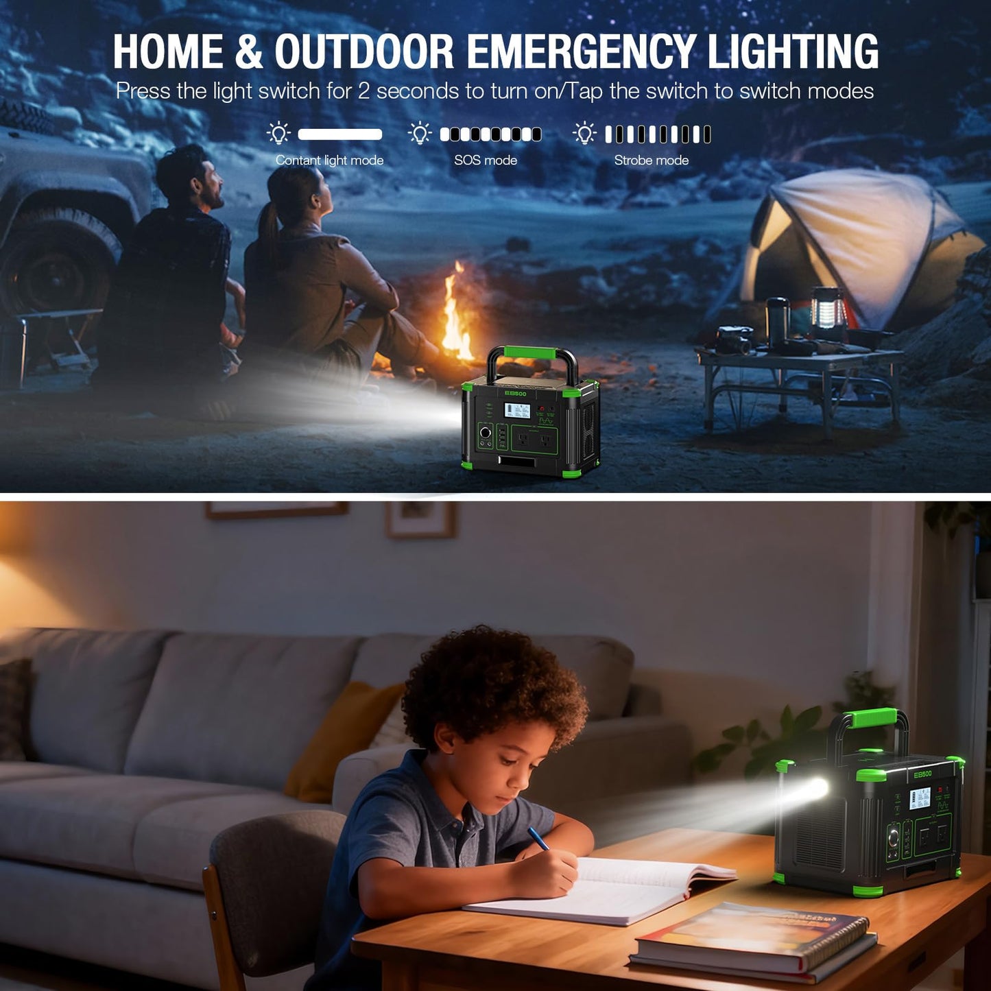 Portable Power Station 500W, 519.48Wh Solar Generator with 2x AC Outlets, 60W USB-C PD Fast Charging, 10-Port with Wireless Charger, Pure Sine Wave, Camping RV Travel Emergency Home Backup