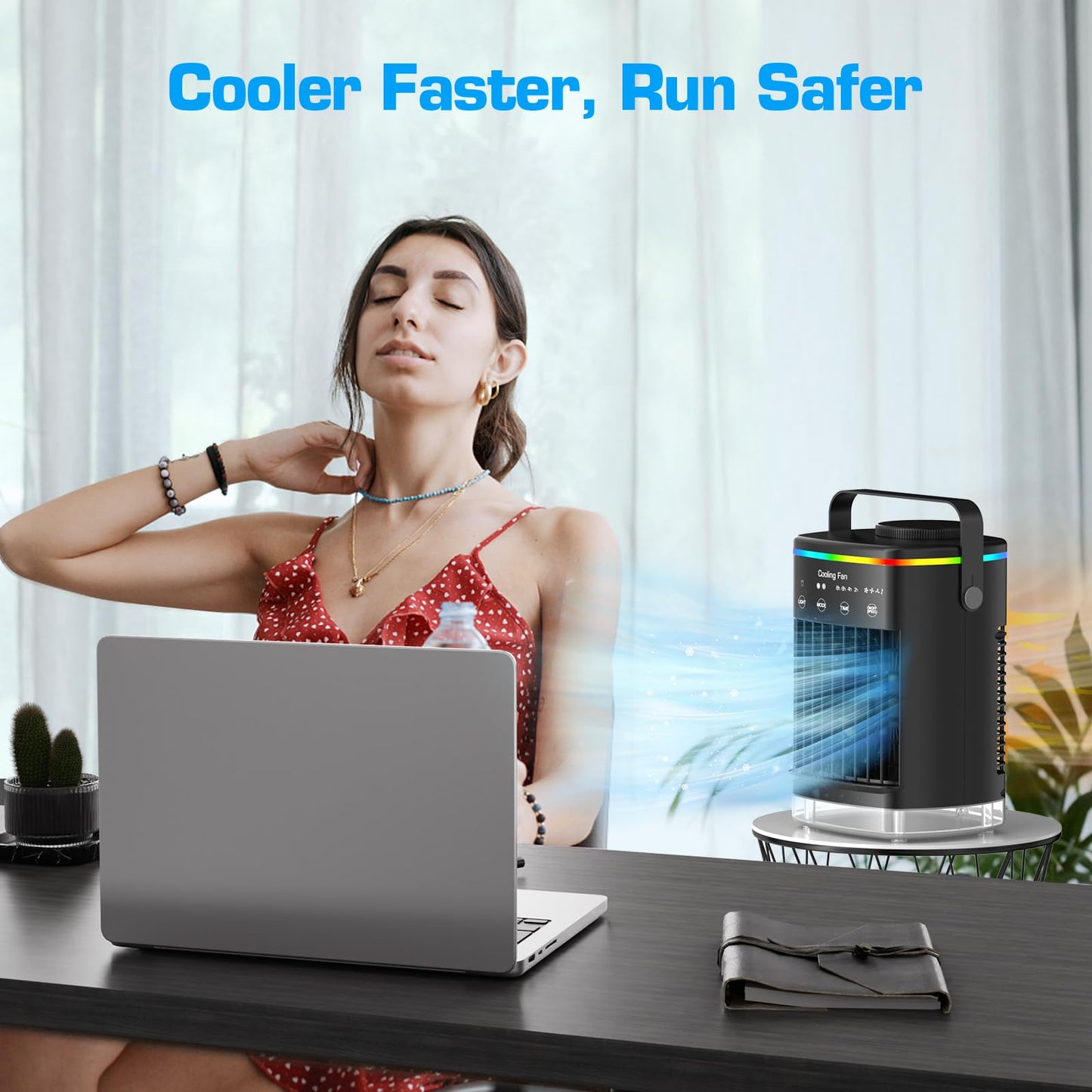 Portable Air Conditioners, Small Air Conditioner Portable, Personal Air Conditioner for Bedroom, Mini Evaporative Air Cooler 4 Speeds Misting Fan with 2-8H Timer for Room Office Desk, Black
