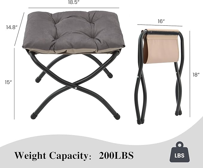 15" Folding Ottoman, Foldable Footrest Stool, Portable Small Foot Stool