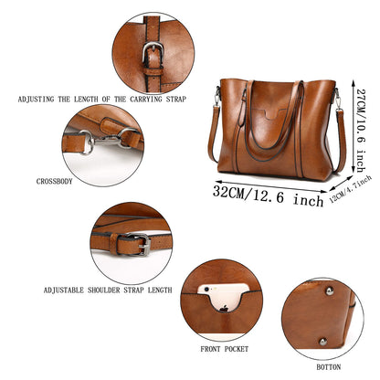Aileese Womens Handbags Soft Leather Large Capacity Retro Vintage Top-Handle Casual Pocket Tote Shoulder Cross-Body Bags Brown