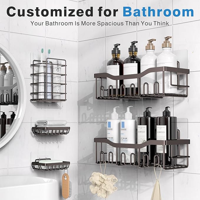 EUDELE 5-Pack Rustproof Stainless Steel Shower Caddy – No Drill Adhesive
