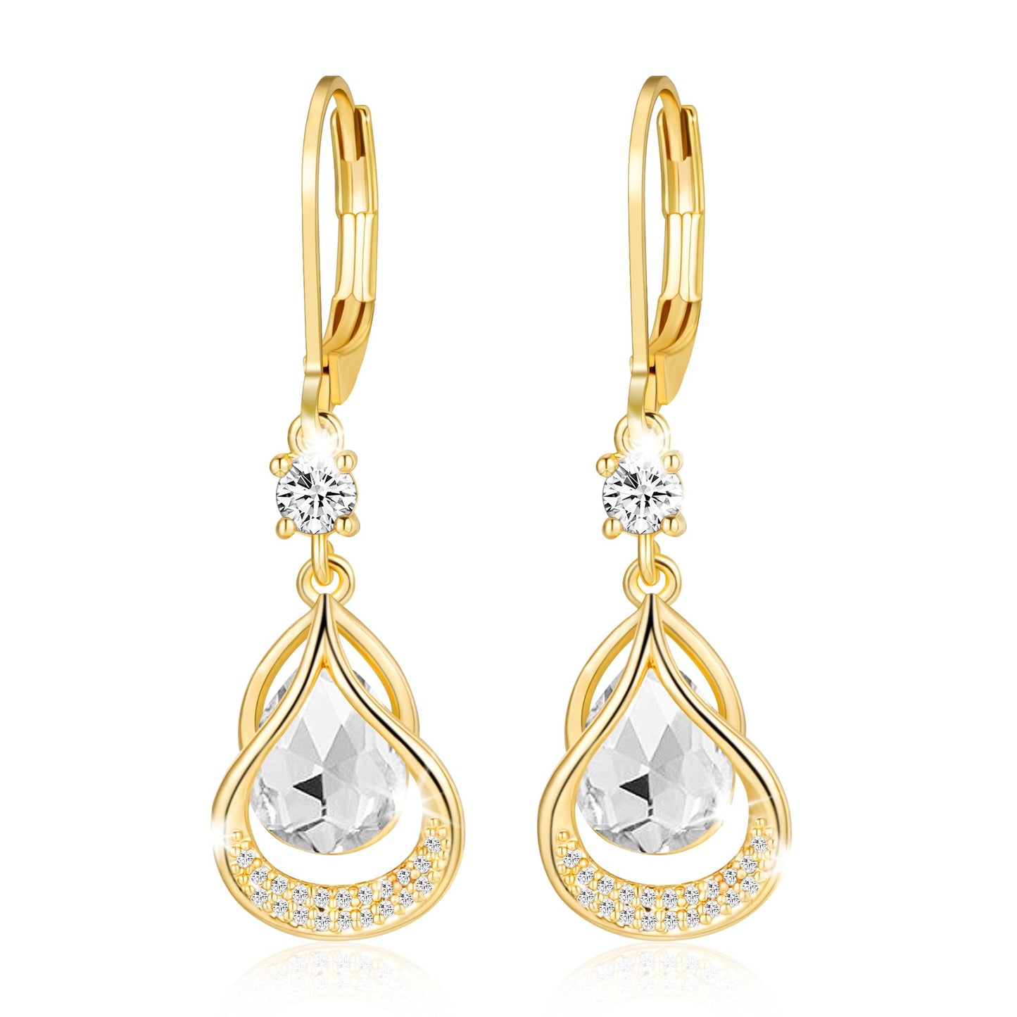 Dangle Trendy Leverback Birthstone Earrings Sliver Plated Teardrop Dangle Earrings Jewelry Christmas Birthday Gifts for Women(Sliver May)
