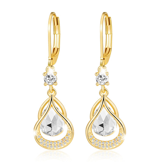 Dangle Trendy Leverback Birthstone Earrings Sliver Plated Teardrop Dangle Earrings Jewelry Christmas Birthday Gifts for Women(Sliver May)