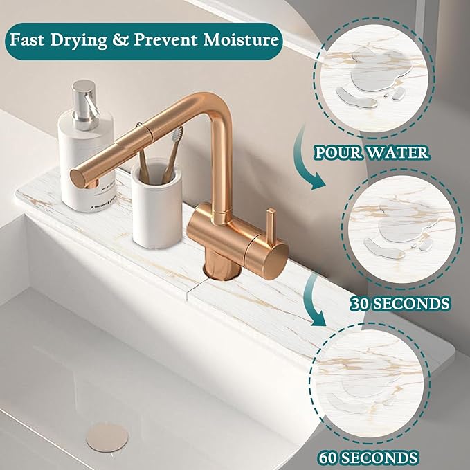 Mrcrypos Stone Faucet Mat for Kitchen Sink, 23.6" Fast Drying Sink Splash Guard